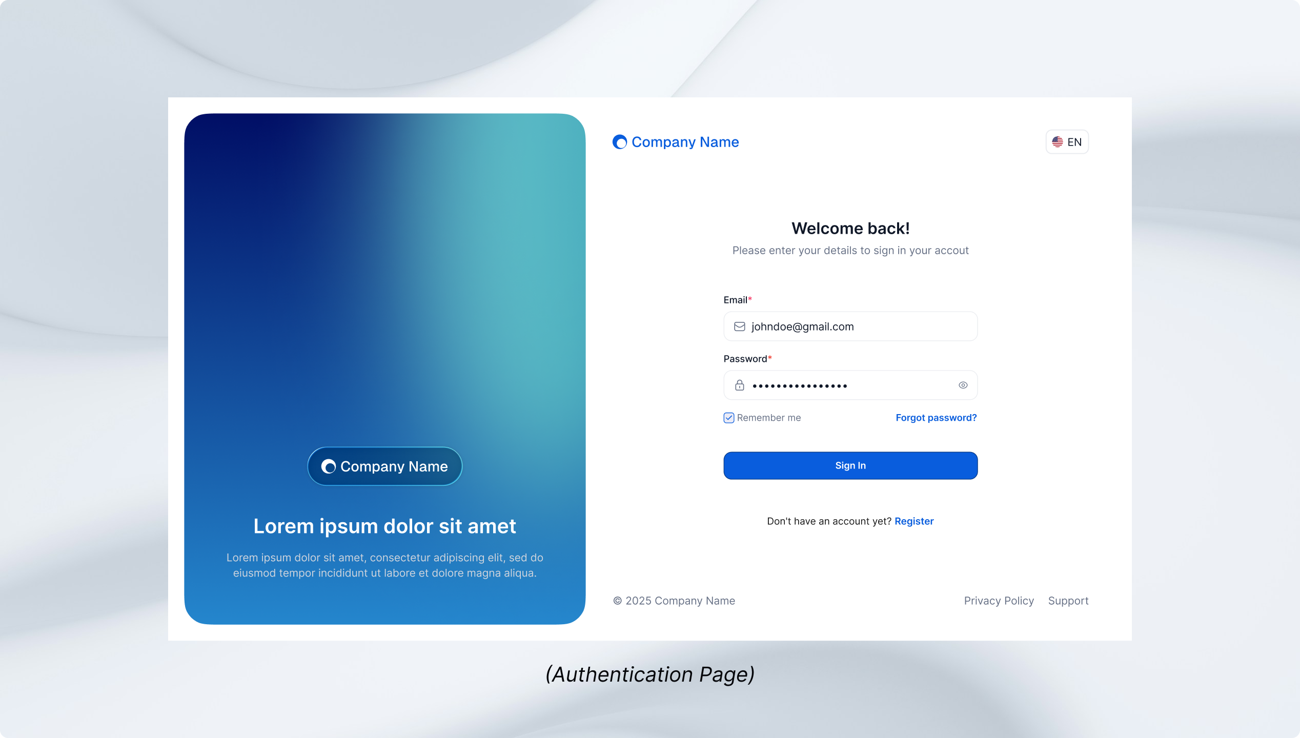 Final solution — authentication page template — 1